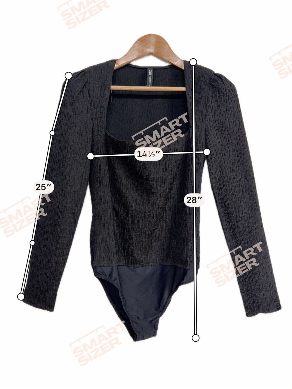 Zara Black Textured Square Neck Long Sleeve Bodysuit Size Medium Minimalist Chic - Picture 5 of 7